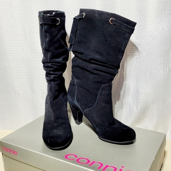 Connie Chloe Black Slouchy Suede Knee Boots (10M) - Picture 1 of 13